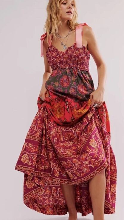 Free People Dresses & Skirts - Free People Bluebell Maxi Dress L Floral Smocked Tiered Cotton Boho